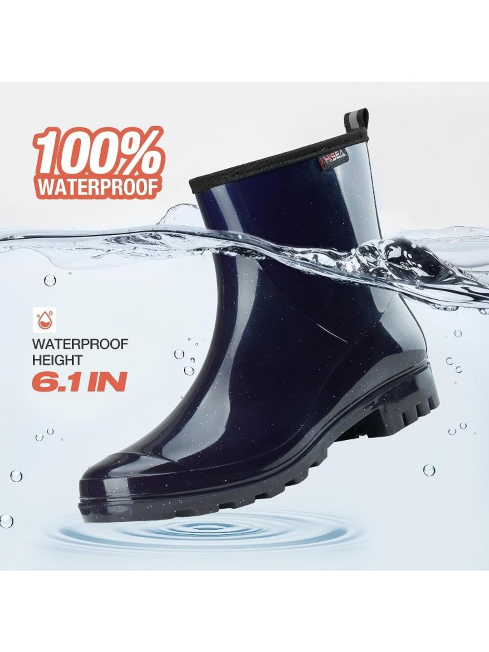Women's Glitter Navy Blue Lightweight Ankle Garden Short Mud Waterproof Rainboot - Picture 4 of 6